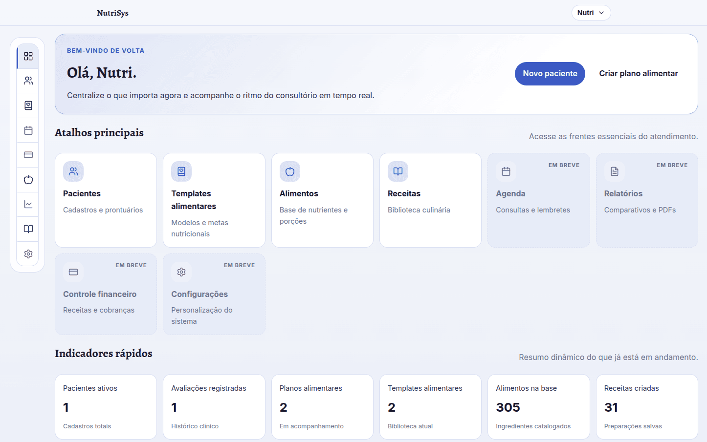 Dashboard do GeNutri no desktop
